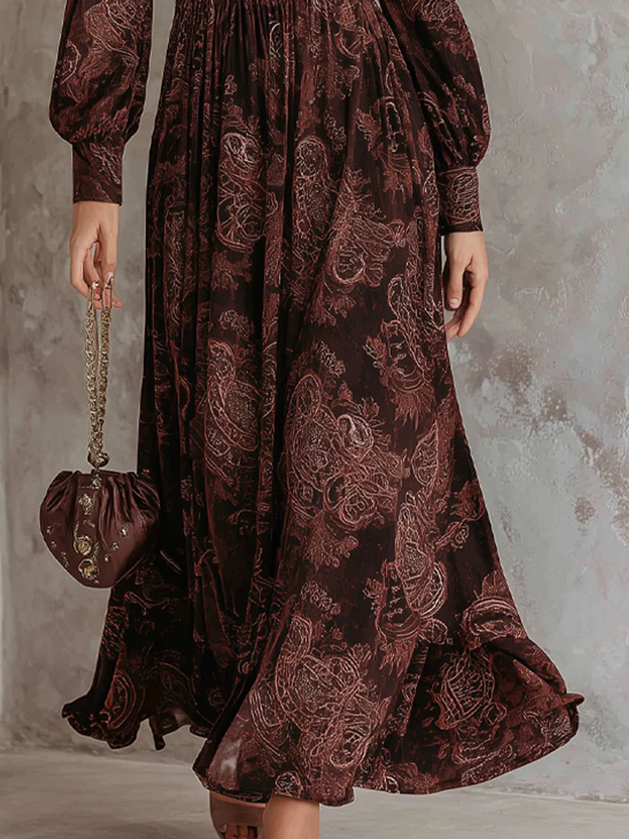 Lunori™ Marlene | Midi Paisley Dress with Neck Zip Detail