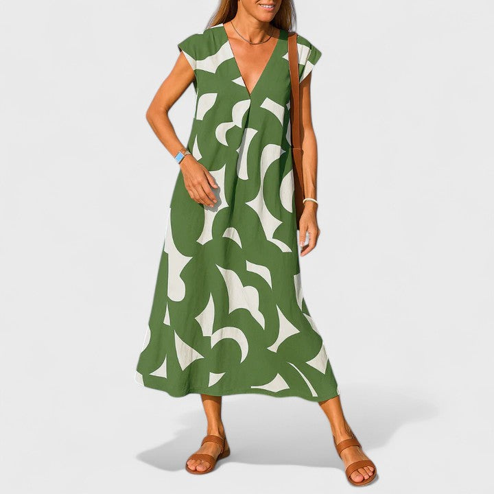 Valery™ | Elegant V-Neck Flowing Dress