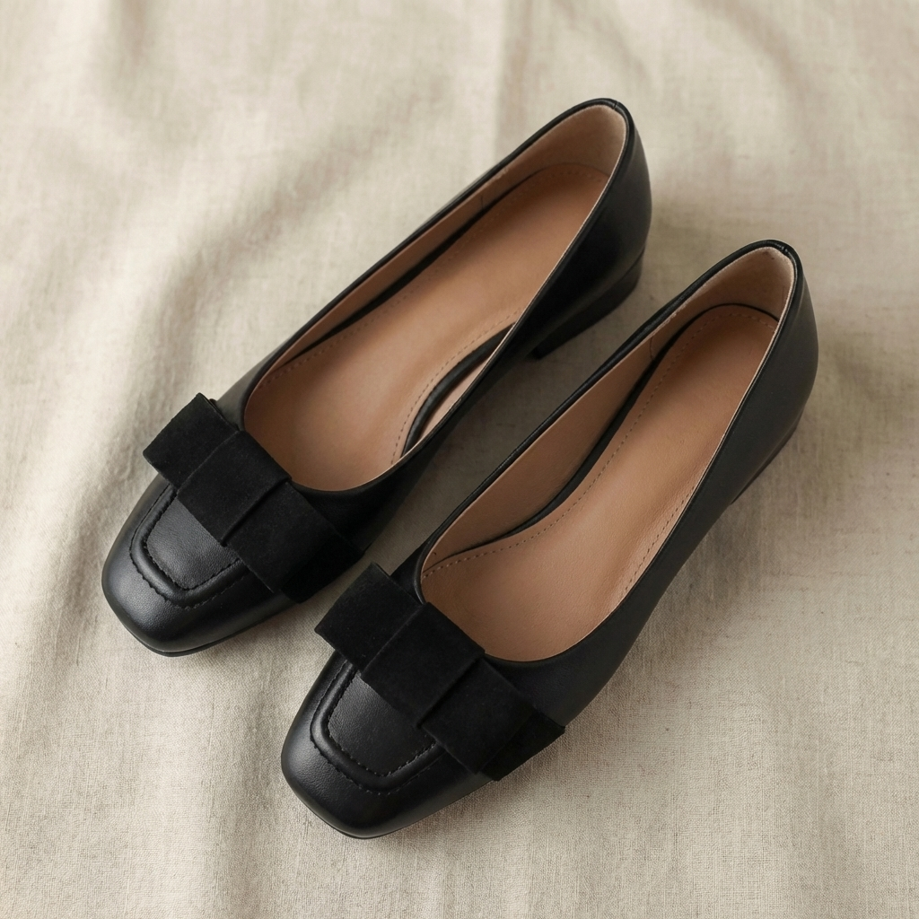 Camille™ | Leather Bow Square-Toe Flats