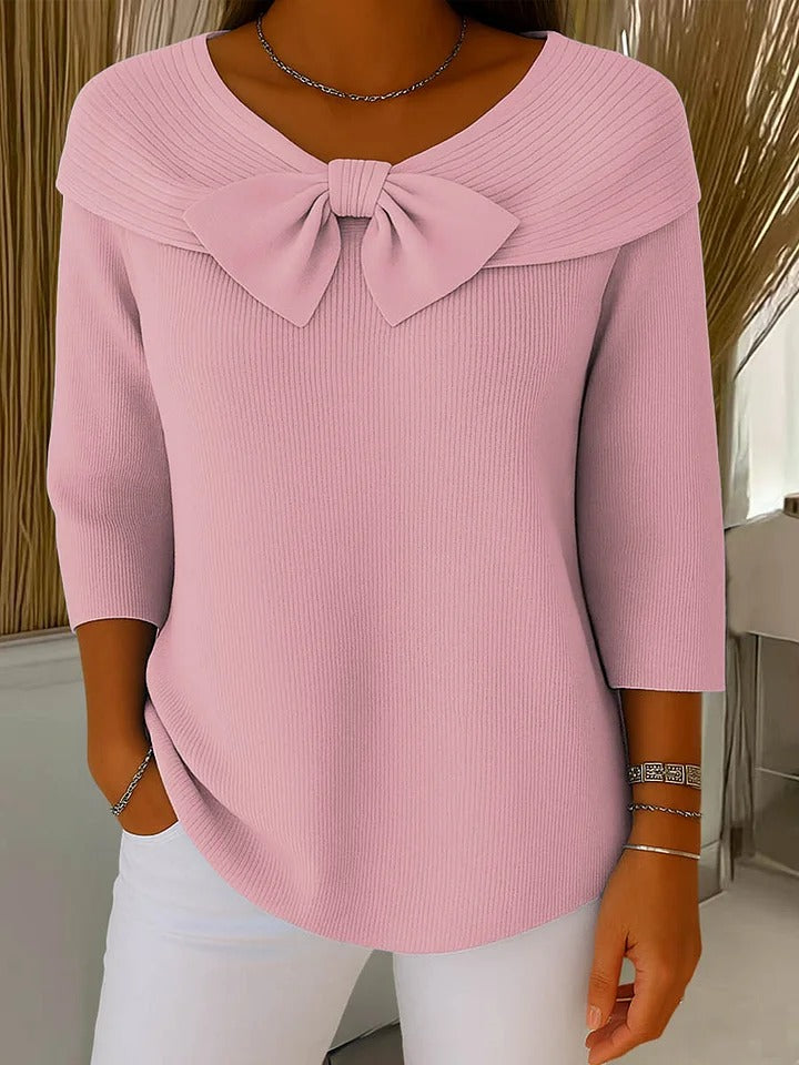 Elodie | Sweater Featuring a Charming Pink Bow Accent