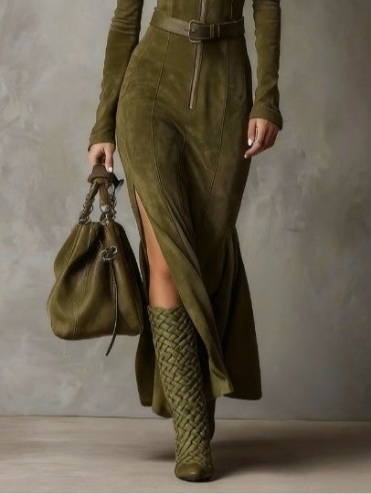 Lunori™ Alessia Long Suede Dress