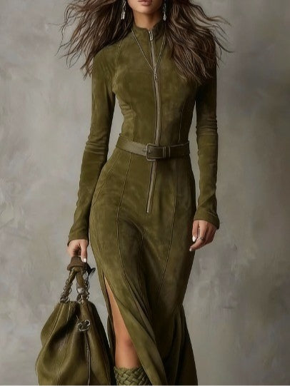 Lunori™ Alessia Long Suede Dress