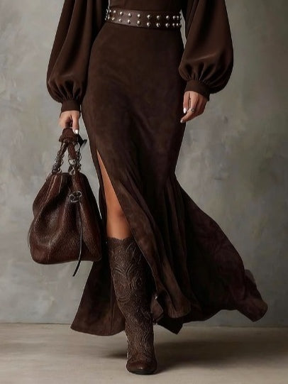 Lunori™ Harriet | Retro Suede Midi Dress