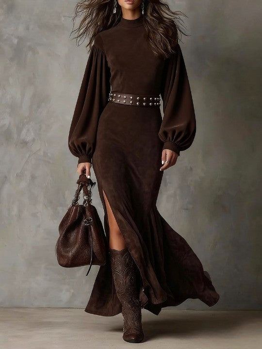 Lunori™ Harriet | Retro Suede Midi Dress