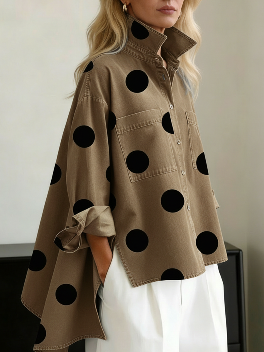 Mia - Women’s Polka Dot Oversized Button Down Overshirt