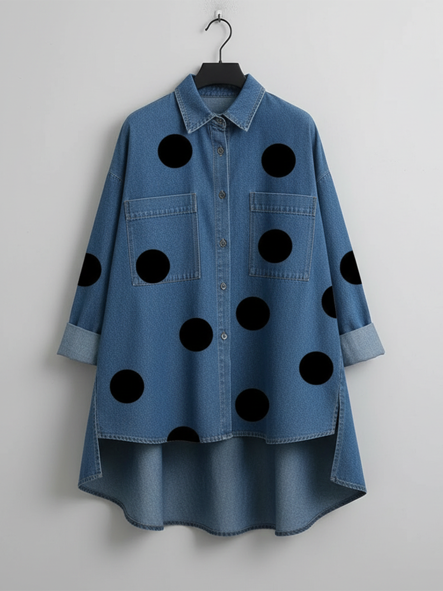 Mia - Women’s Polka Dot Oversized Button Down Overshirt