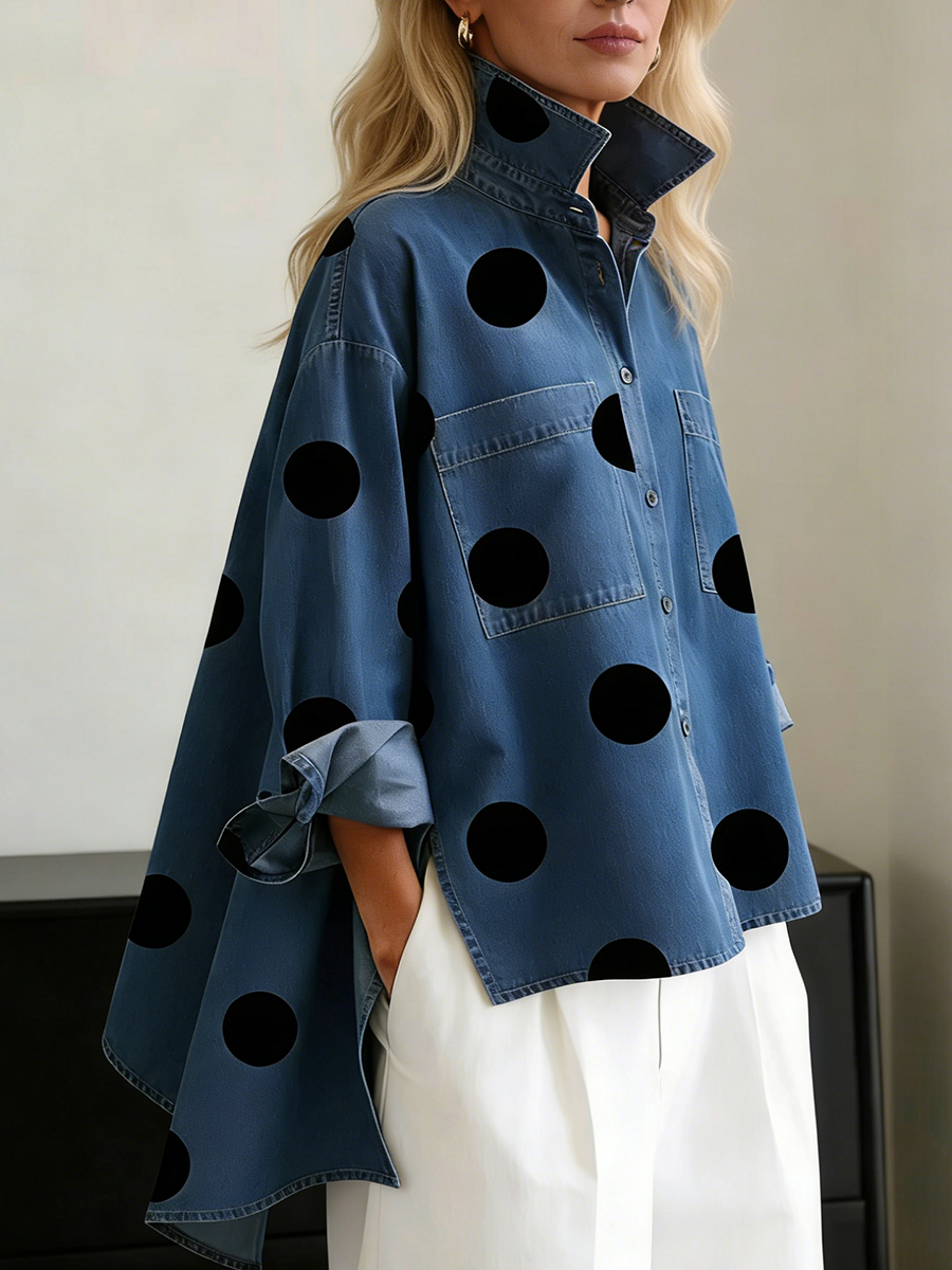 Mia - Women’s Polka Dot Oversized Button Down Overshirt