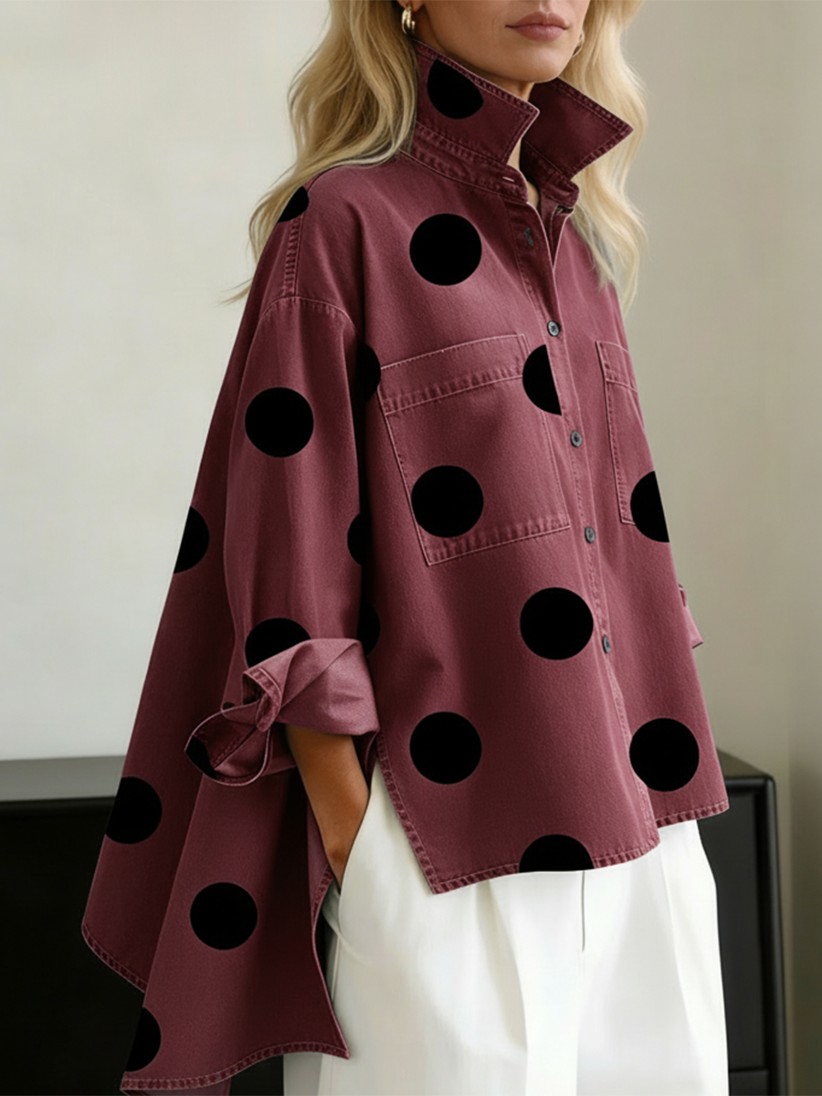 Mia - Women’s Polka Dot Oversized Button Down Overshirt