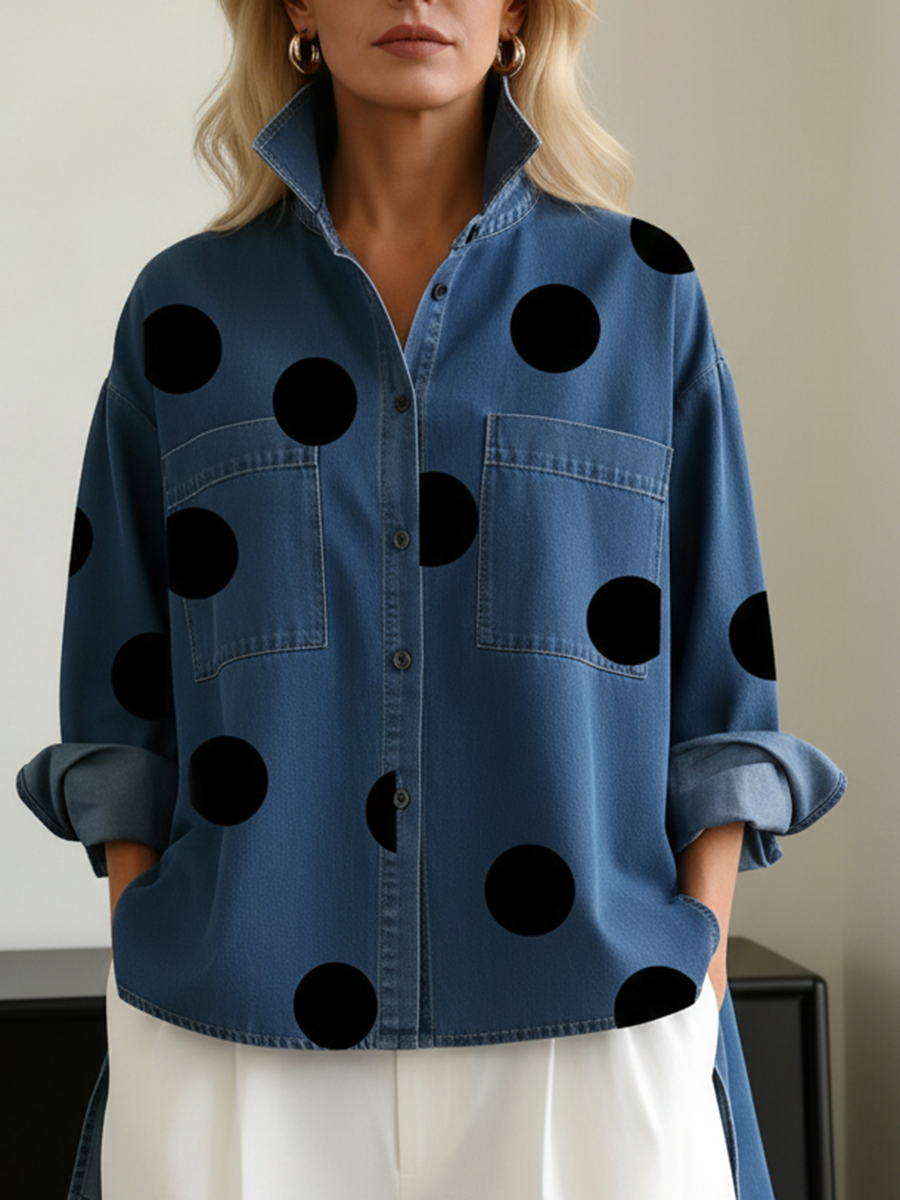 Mia - Women’s Polka Dot Oversized Button Down Overshirt