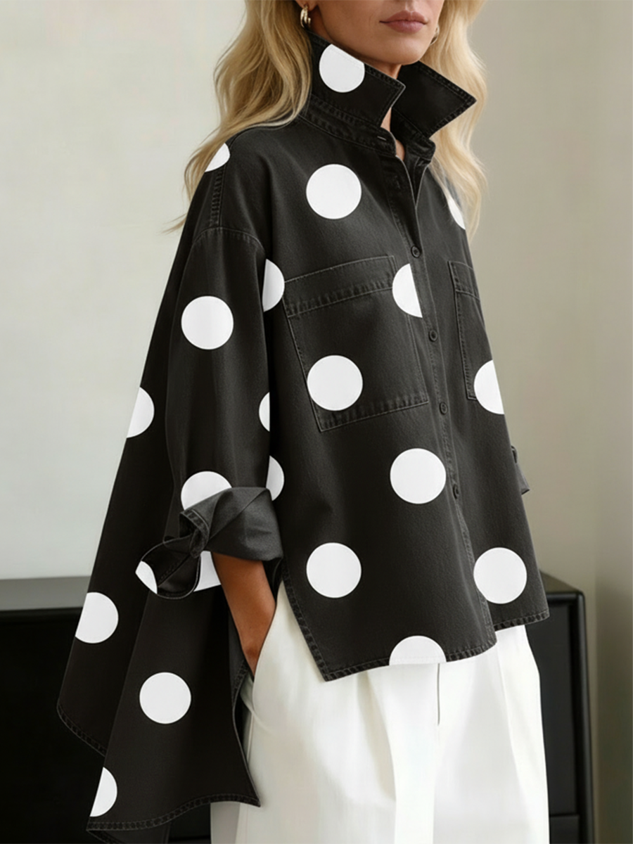 Mia - Women’s Polka Dot Oversized Button Down Overshirt