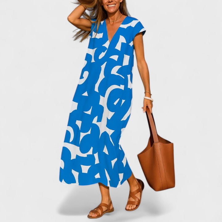 Valery™ | Elegant V-Neck Flowing Dress