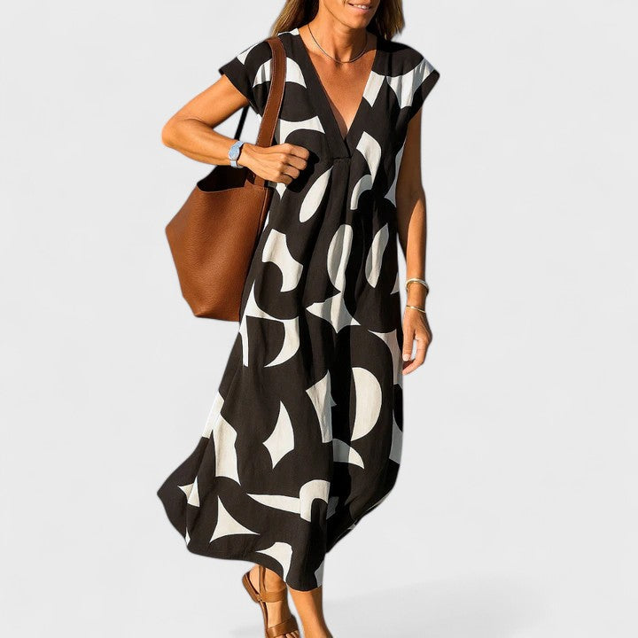 Valery™ | Elegant V-Neck Flowing Dress