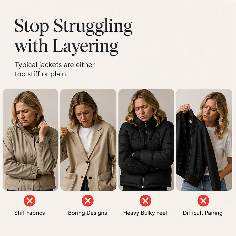 ⭐ Elegante damesjas van denim met geribbelde gebreide inzet
