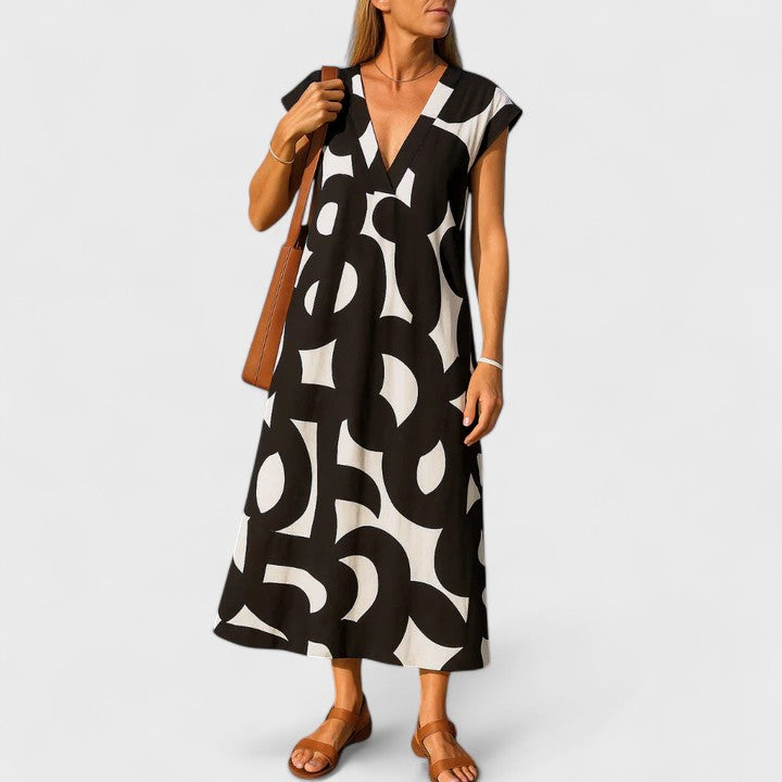 Valery™ | Elegant V-Neck Flowing Dress